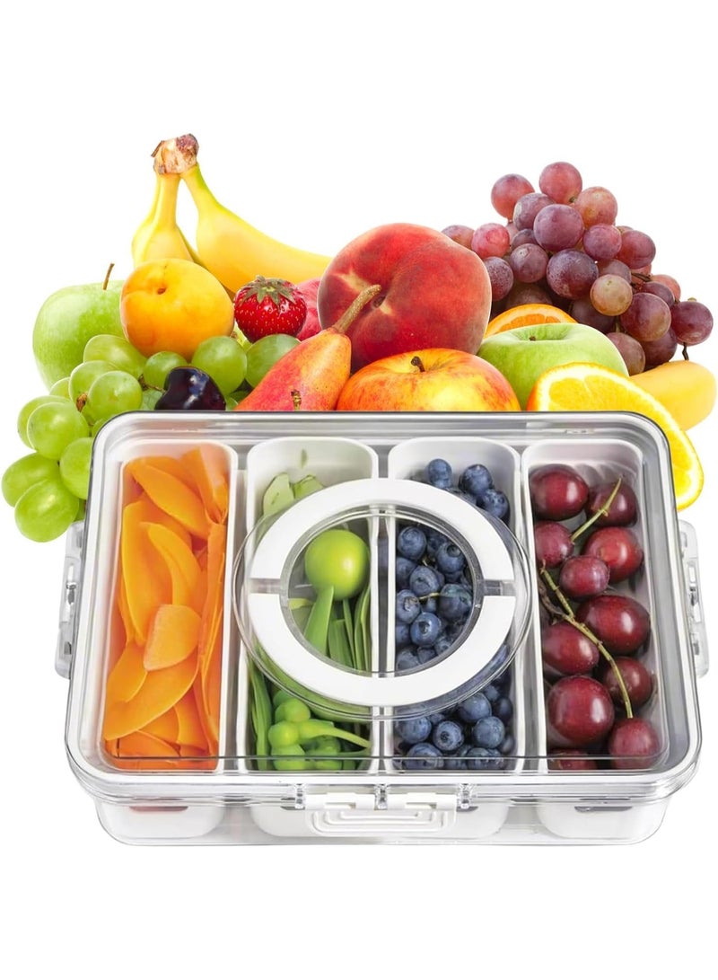 صندوق تخزين طعام مقسم ومحكم الإغلاق - 4 أقسام مع غطاء مانع للتسرب، منظم بلاستيكي خالٍ من مادة BPA للفواكه والخضراوات والوجبات الخفيفة وتحضير الوجبات والاستخدام في الثلاجة والمطبخ - Image 1